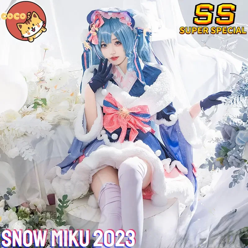 CoCos-SS VOCALOID 2023 Snow Miku Cosplay Costume VOCALOID Cos Miku Cosplay Snow Miku 2023 Kawaii Kimono Costume and Cosplay Wig