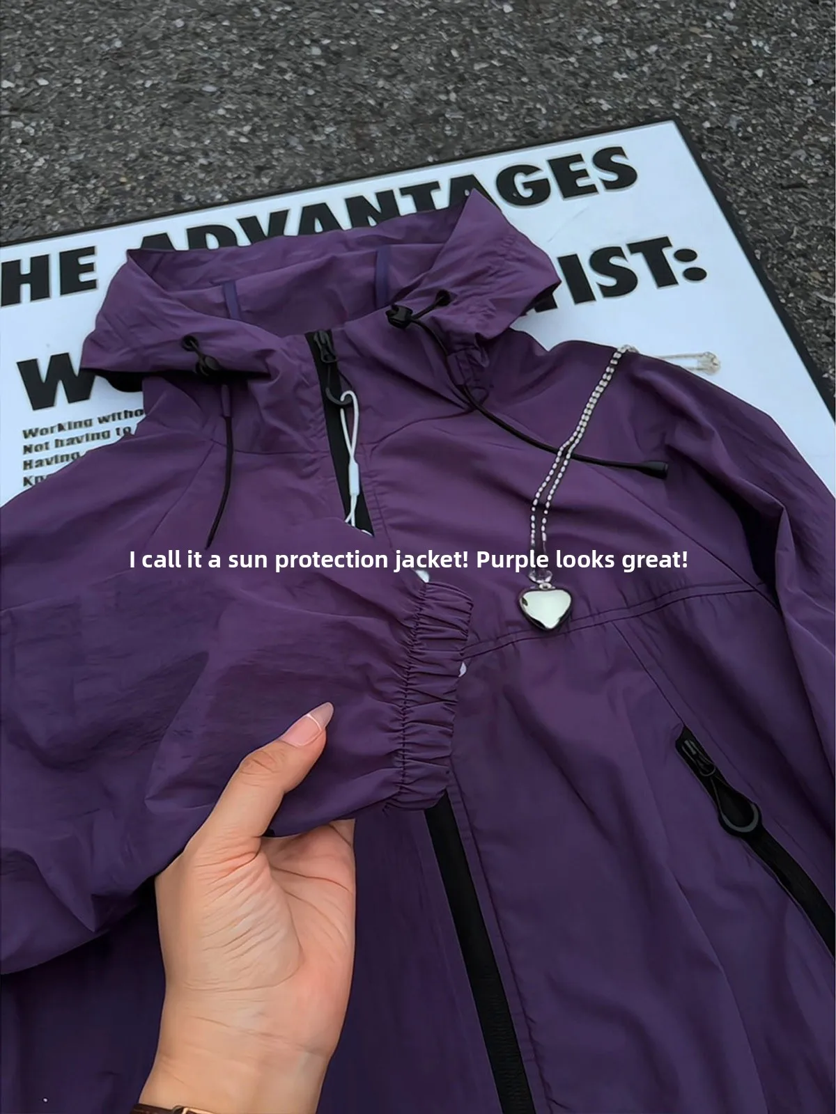 Lightweight Breathable Purple Ice Silk Men's Outdoor Jacket UPF50 Sun Protection Hat-On Casual Style Summer Sportswear