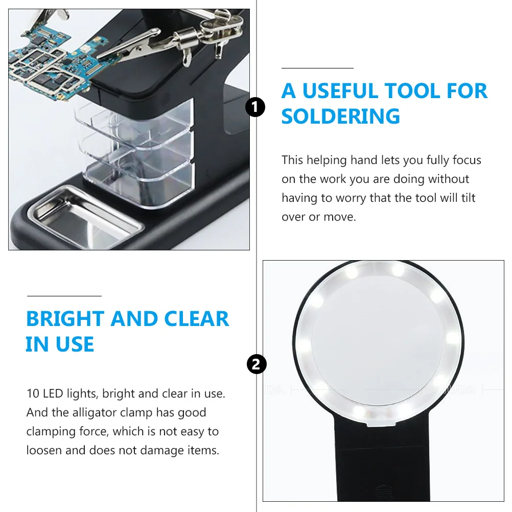 

Adjustable 10 Led Soldering Station Alligator Clips Helping Hands Magnifier Stand Stable Base Desktop Workbench Tool Kit For Diy