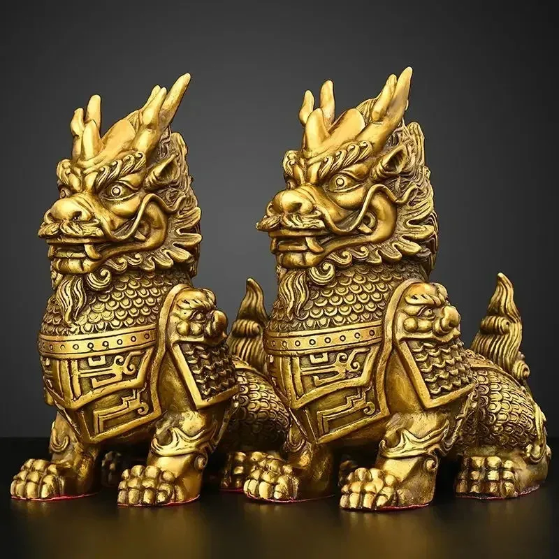2pcs/Pair All Brass General Kirin Home Office Entrance Armor Kirin Crafts Copper Kirin Ornament