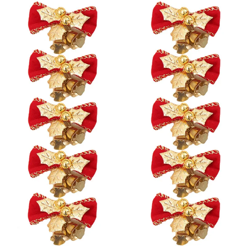 (10PCS)  5cm Bow Bells Decorations Christmas Tree New Year Holiday Party Decoration