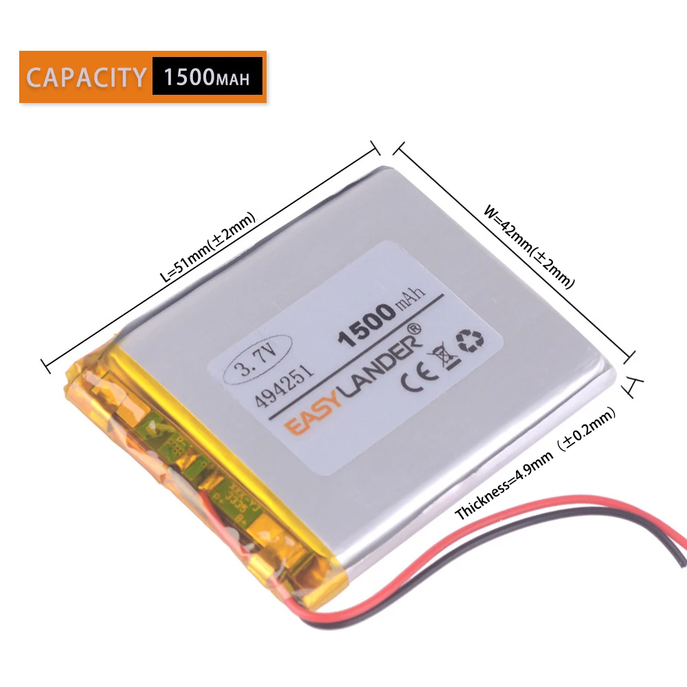 CE + بنفايات 484251 3.7V 1500mAh 504050 494251 ليثيوم بوليمر بطارية لى بو بطاريات ل MP3 MP4 أجهزة الملاحة اللعب