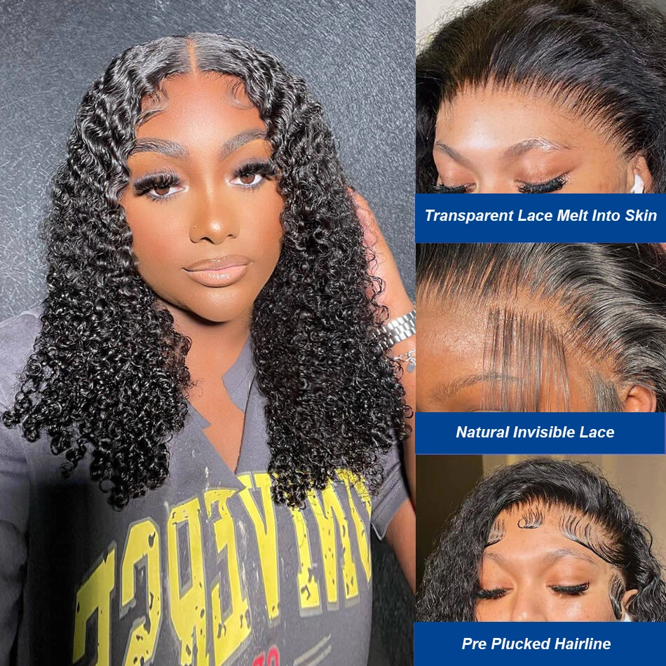 Water Wave 13x4 Lace Frontal Wig Brazilian Jerry Curly Short Bob Wigs Human Hair 4x4 Closure Wig Pre Plucked 180% Density Wigs