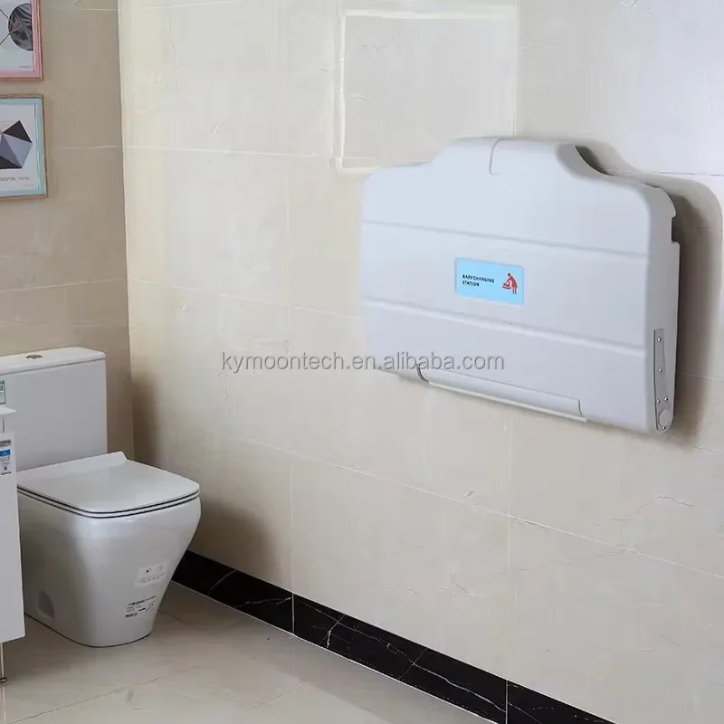 โต๊ะเปลี่ยนผ้าอ้อมเชิงพาณิชย์แบบติดผนังพับลงสีขาวสีเทา Stable Baby Changing Station Unit สําหรับสาธารณะ