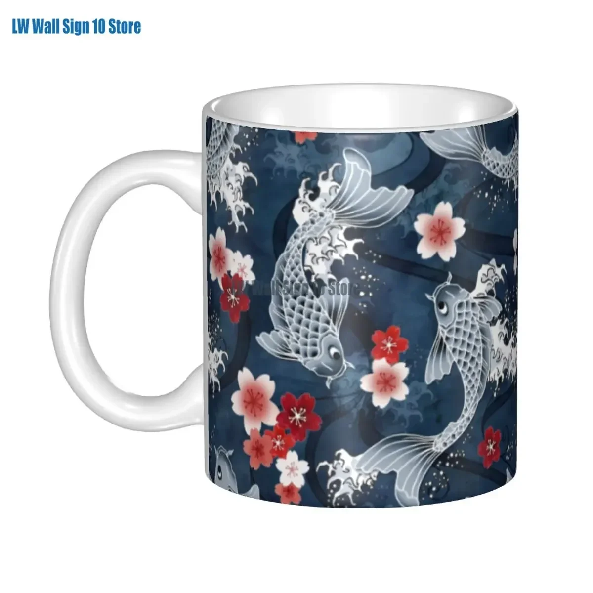 

Koi Sakura Blossom Mugs, Personalized Japanese Flowers, Carp Fish Ceramic Coffee Mug, Creative Present