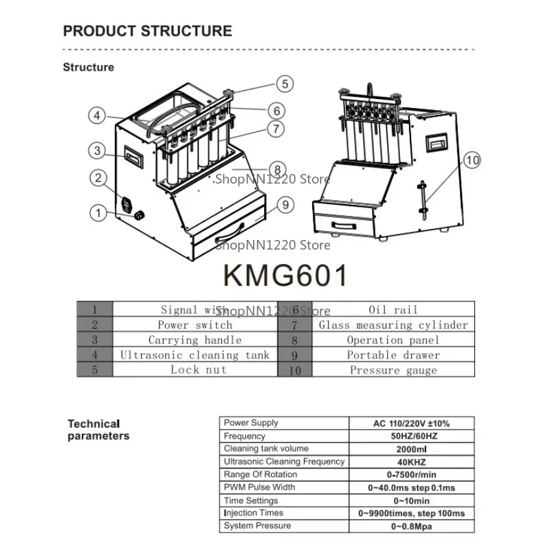 Limpador de injetor ultrassônico 220V GDI Equipamento de cuidado de carro para motores de 6 cilindros Ferramenta de diagnóstico automotivo para manutenção de automóveis