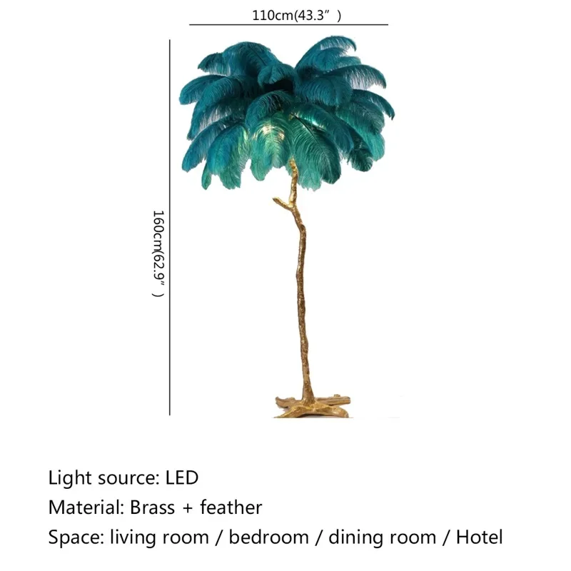 ヴィンテージフロアランプ,アールデコ調の北欧デザイン,モダンでクリエイティブな真ちゅう製のLEDフェザーライト,家とリビングルーム,寝室の装飾