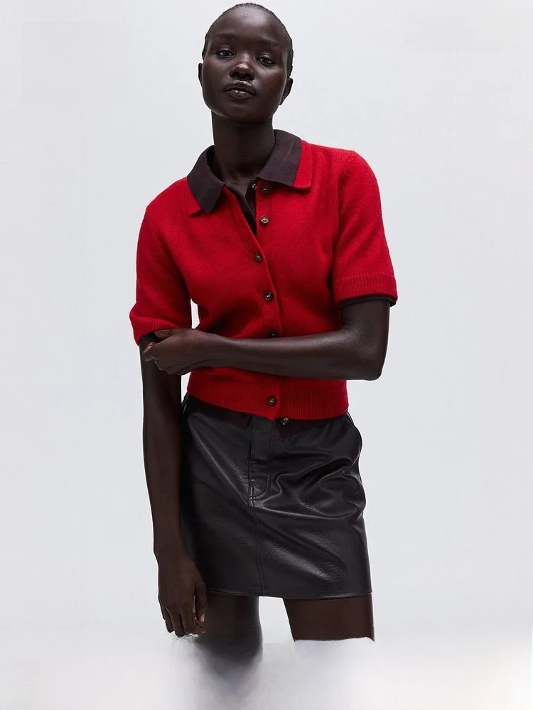 

Red Knitted Sweater Women's Winter Inner Wear Base Layer irt Collared Open Cardigan H&M Casual Sle Regular Fit Polyester ...