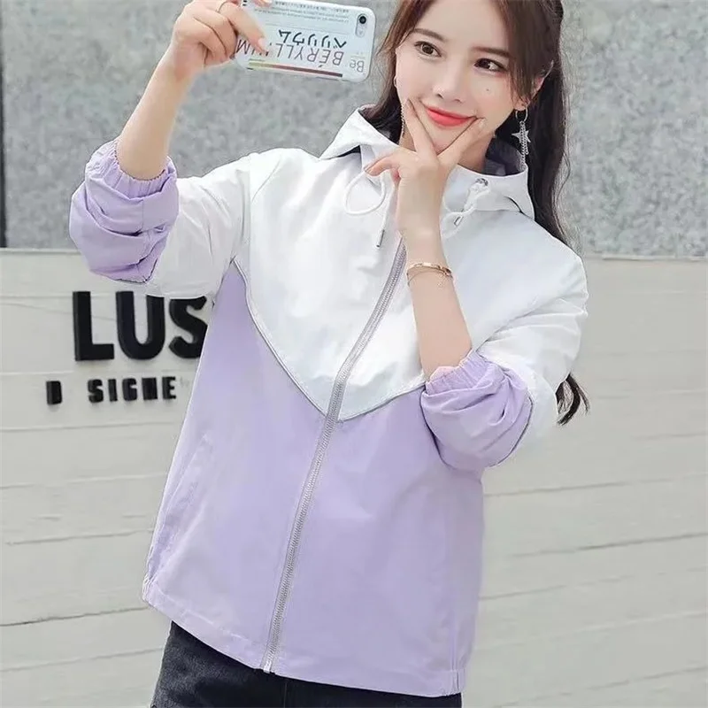 Fashion Windbreaker Coat Women's Spring Autumn 2026New Korean  Casual Jacket Ladies Student Hooded Baseball Uniform Overcoat Top