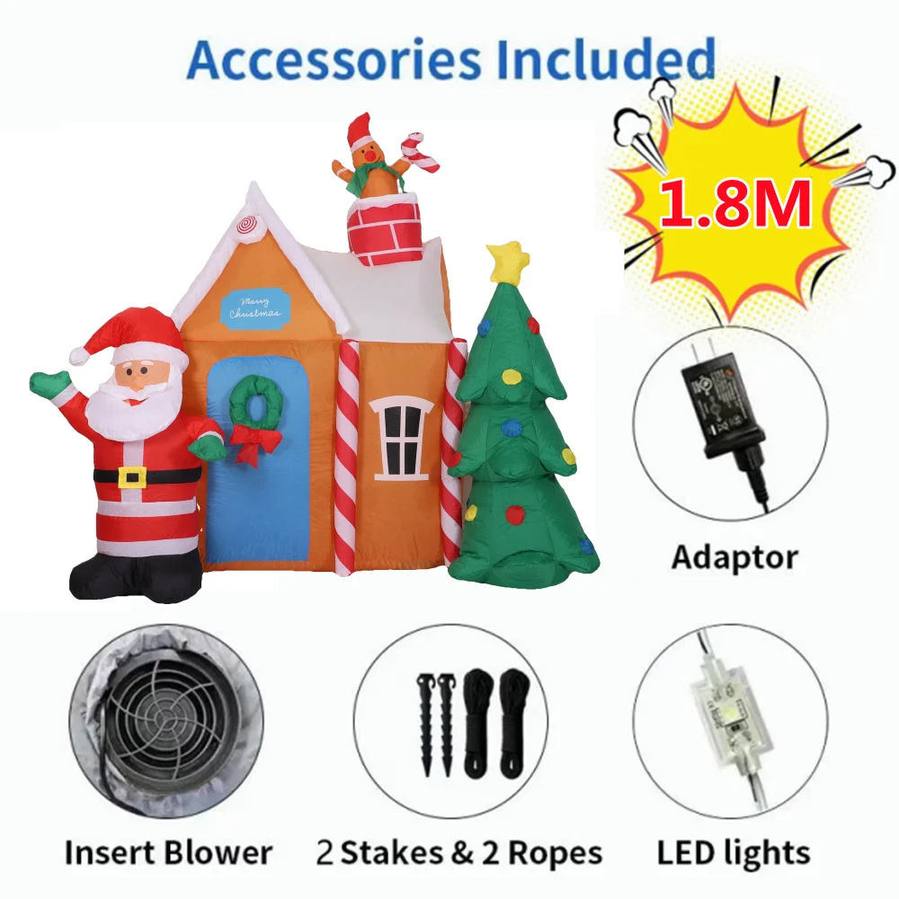 1.8M Christmas Inflatable Outdoor House Santa Claus with Lights Inflatable Christmas Tree Indoors Decor for Home Garden Holiday