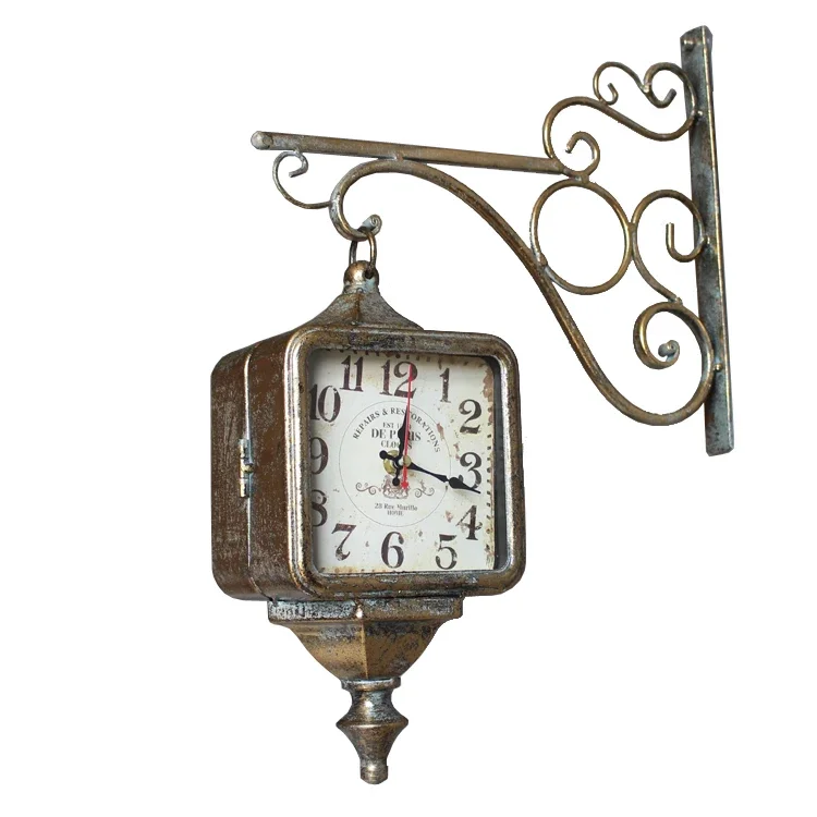 

Retro fashion silent double-sided clock European personalized wrought iron decorative wall clock
