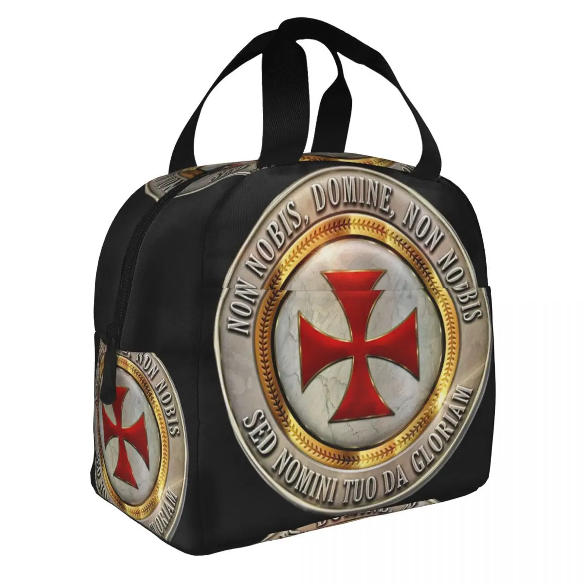 Medieval Symbol Templar Cross Portable Lunch Box Waterproof Knights Templar Masonic Thermal Cooler Food Insulated Lunch Bag