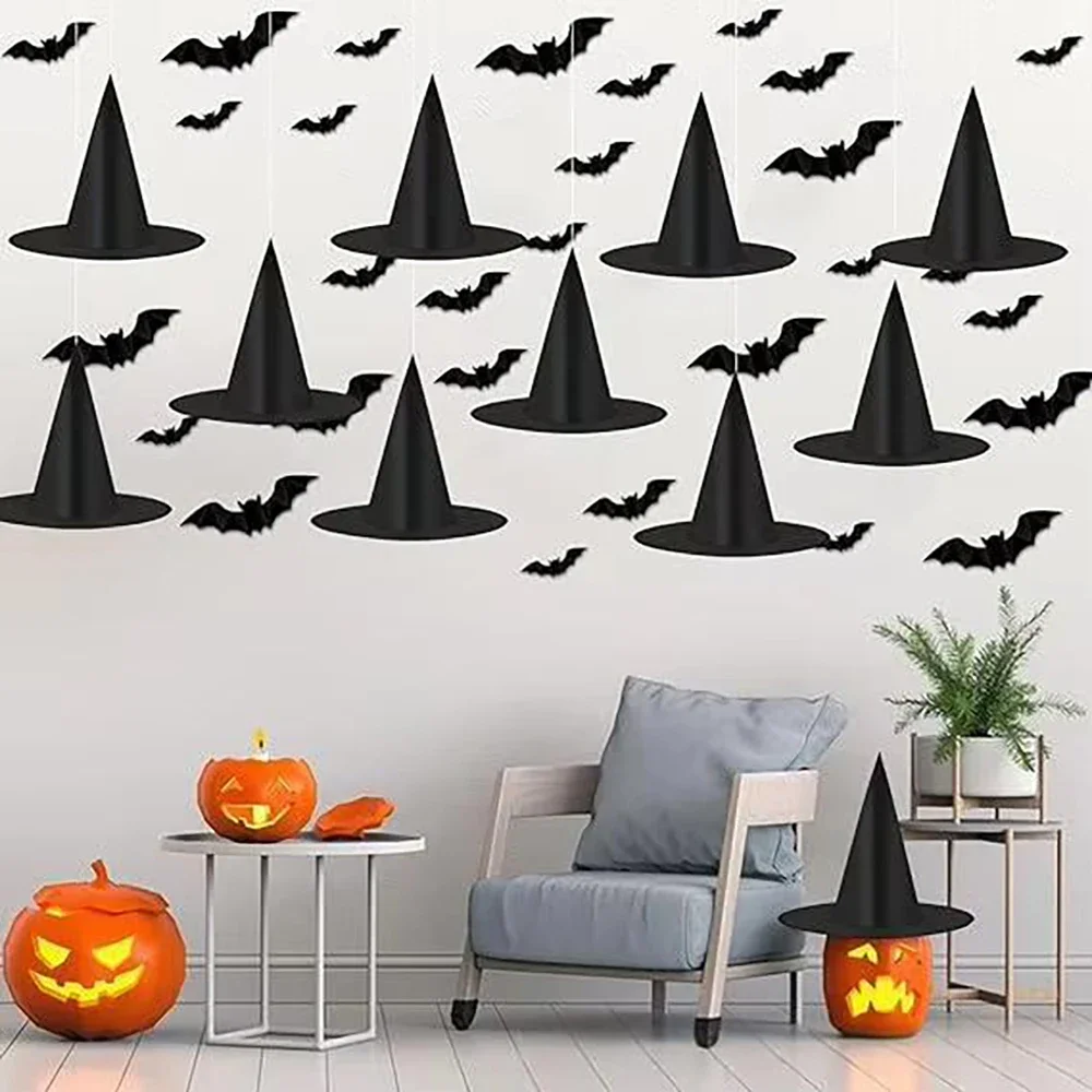 Runtow 5pcs Halloween Wizard Hat ,Halloween Party Cosplay Costume Decoration ,Witch Hat ,Home Yard Hanging Horror Props