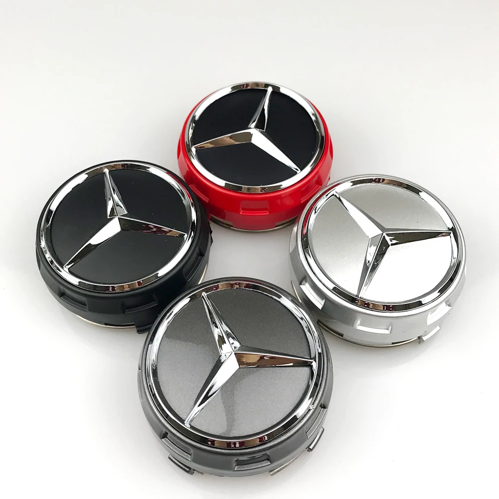 4pcs 75mm Black Red Raised Car Styling Wheel Center Cap Hub Covers Badge Car Accessories For Mercedes Benz AMG A0004000900