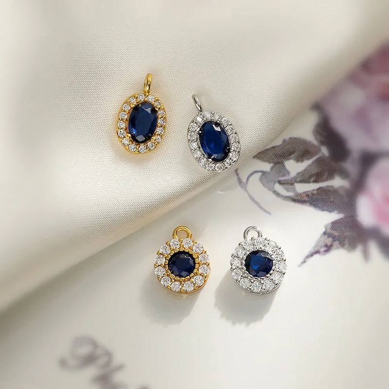 S925 Sterling Silber elliptisch blau Zirkon Anhänger für Frauen 18 Karat vergoldet Charm für Halskette SD10