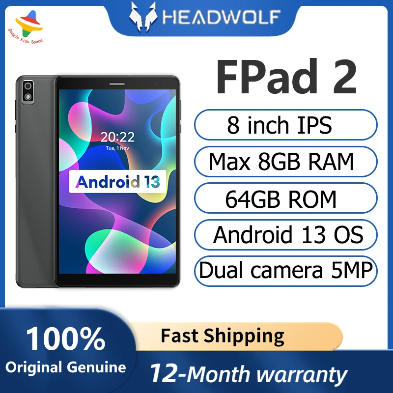 Headwolf-Tableta FPad 2 de 8 pulgadas para niños, Tablet PC con Android 13, Unisoc T310, 4GB de RAM, 64GB de ROM, 4G Lte, llamada telefónica,