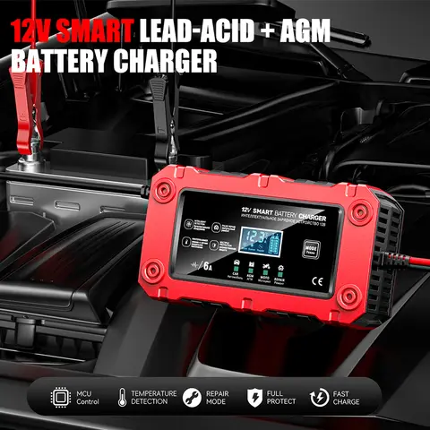 6A 12V Car Battery Charger Battery Maintainer Trickle Charger Moto Battery Charger Car and Motorcycle Battery Charging Unit