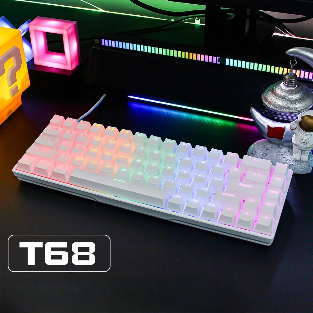 

T68 Wired Mechanical Keyboard Mixed Light Closed Character Keycaps Full Key Hot Swappable Blue/Red Axis Gaming Office Keyboard