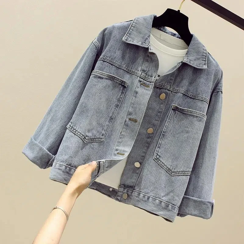 Women Clothes Big Pocket Denim Jacket Spring Autumn New Korean Fashion Jeans Coat Female Loose Vintage Basic Jackets Chaquetas