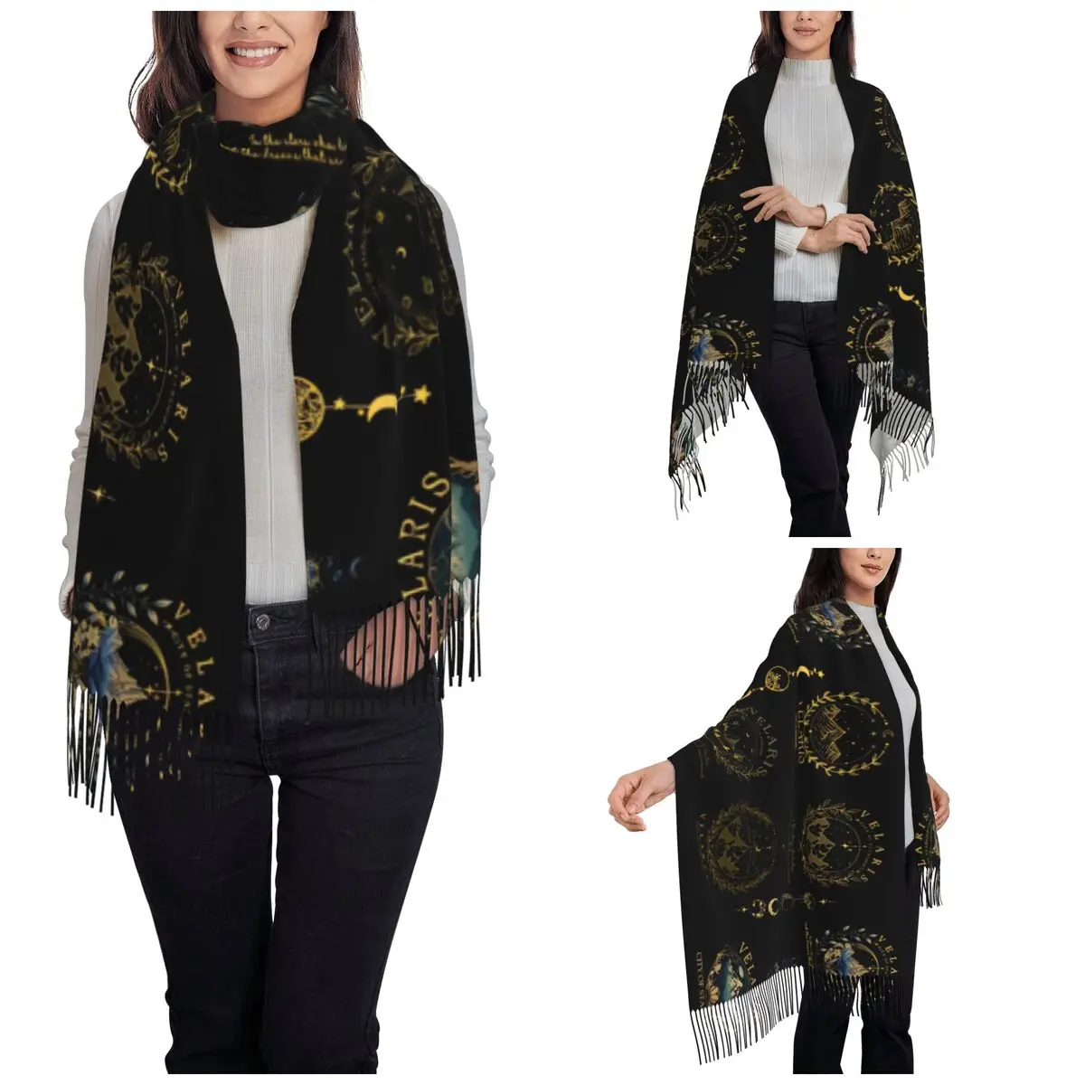 Velaris City Of Starlight Scarf for Womens Warm Winter Pashmina Shawls and Wrap The Night Court Long Large Scarves with Tassel