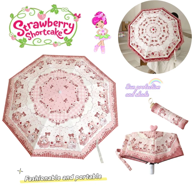 Strawberry Shortcake automatic umbrella Orange Blossom and Cherry Jam cute cartoon style portable Fashionable Sunshade umbrella