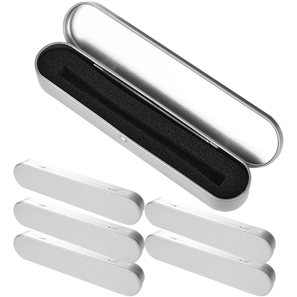

6pcs Silver Tinplate Pencil Cases Sponge Lined Durable Metal School Supplies Student Portable Storage Box Multi Function Pen