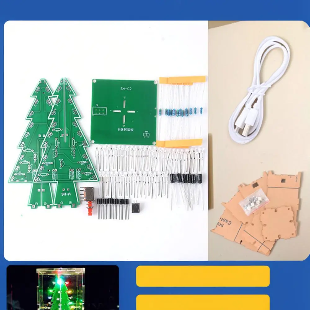 DIY Soldering Kit Christmas Tree Electronic Component Learning Set Flashing Colorful LED Lights Art Craft Projects