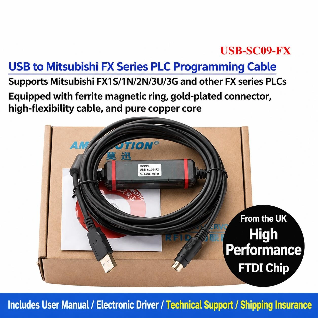 USB SC09 FX PLC Programming Cable for Mitsubishi FX1N FX2S FX3U FX3GA Download Data Transfer Adapter