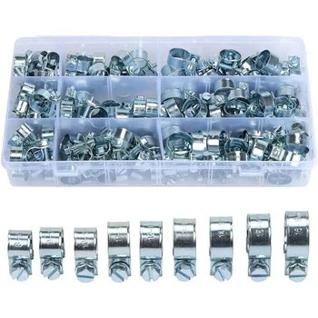 Hose clamp, 135pcs double ears clamp 8-18mm worm drive fuel water hose pipe clamps clips hose fuel clamps assorted kit