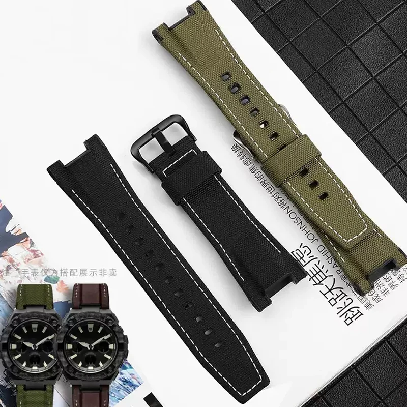 

For Casio Watch Strap GST-S130 / S110 / S120 / W130 / B100 / W300 Genuine Leather Nylon Men's Watch Band accessories 24-16mm