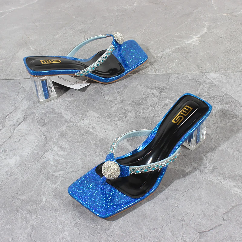Mode Hausschuhe frauen 2024 Sommer Neue Kristall Flip-Flops High Heels Platz Ferse Koreanische Version Äußere frauen sandalen 6CM