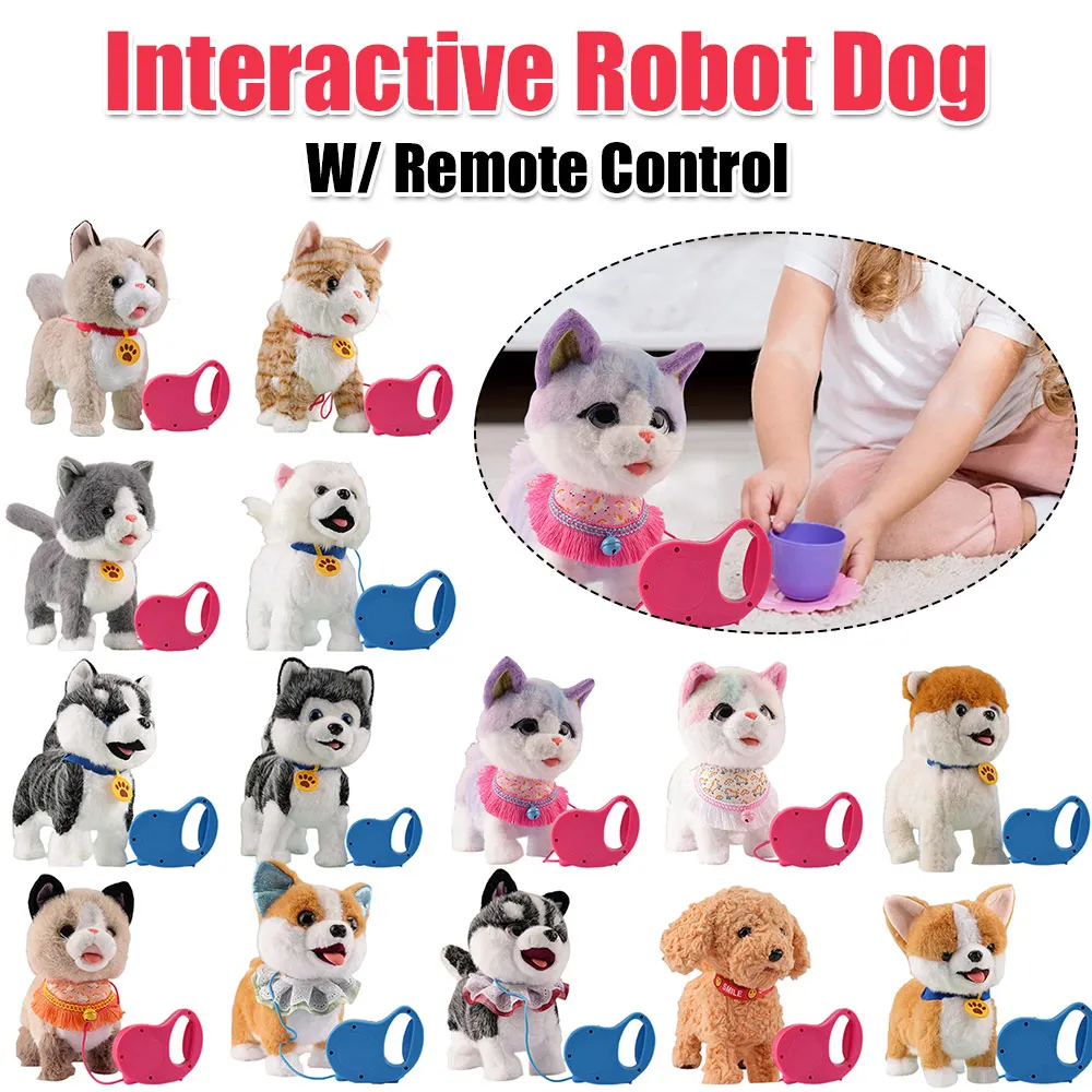 Electronic Interactive Plush Toy W/ Remote Control Leash Interactive Dog Stuffed Animal for Ages 4 Up