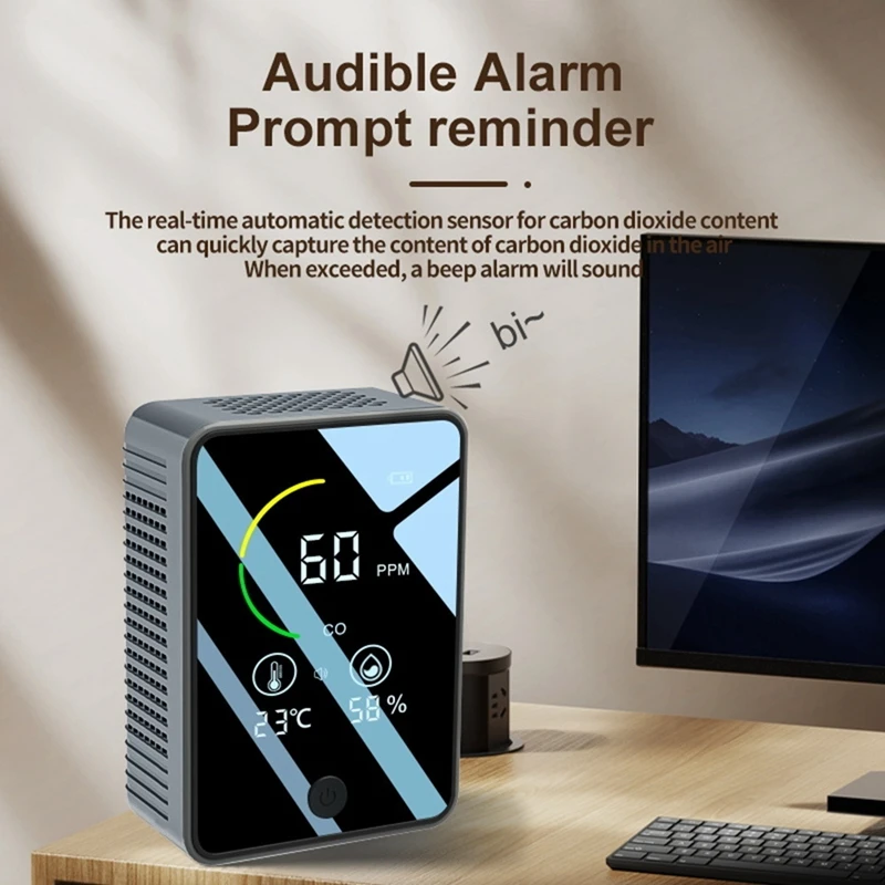 3-In-1 Air Quality Detector, Carbon Monoxide Temperature Humidity Detector, Indoor CO Alarm Detector For Indoor