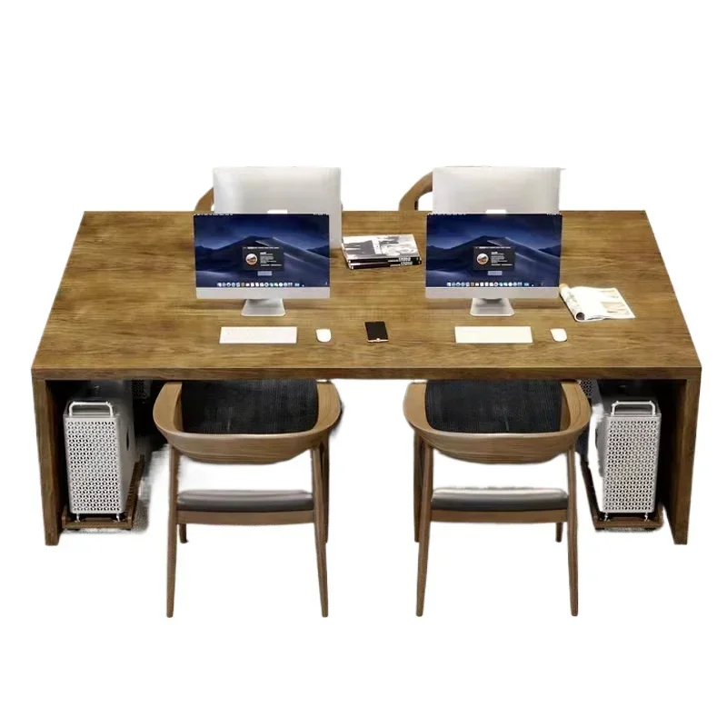 Solid wood company employees 4 long desks, 4-person workbenches, creative board computer desks