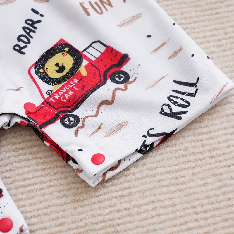BabyUnisexBoy And Girl Newborn JumpsuitForChildren\'s ClothingBabySummer Sleeveless Cute Cartoon Lion Car Full PrintPrintJumpsuit