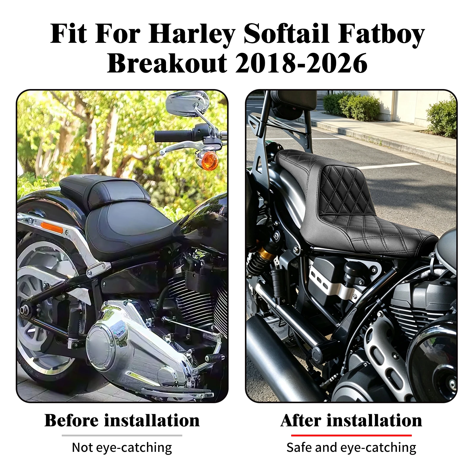 Motorcycle Two Up Seat Front Rear Driver Passenger Cushion Seat For Harley Softail Fatboy FLFB Breakout FXBR 2018 2019 2020-2026