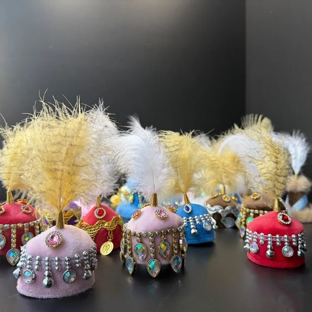 New Mini Mini Pointed Hat Rhinestone Pointed Feather Hat for Head Circumference 5-7cm Thnic Decorative Hat