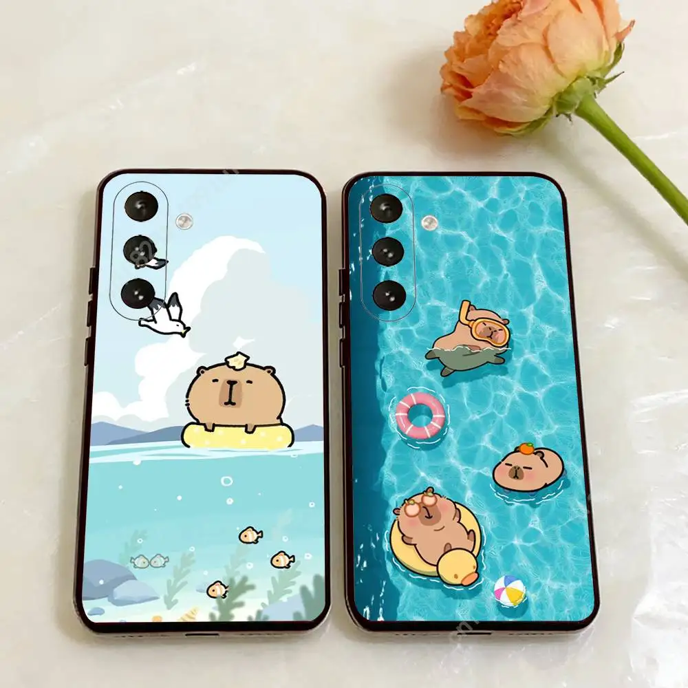 Summer Swimming Capybara Phone Case for Samsung Galaxy A73 72 71 70 A53 52 41 40 A32 31 30 Note20 Note10 Note9