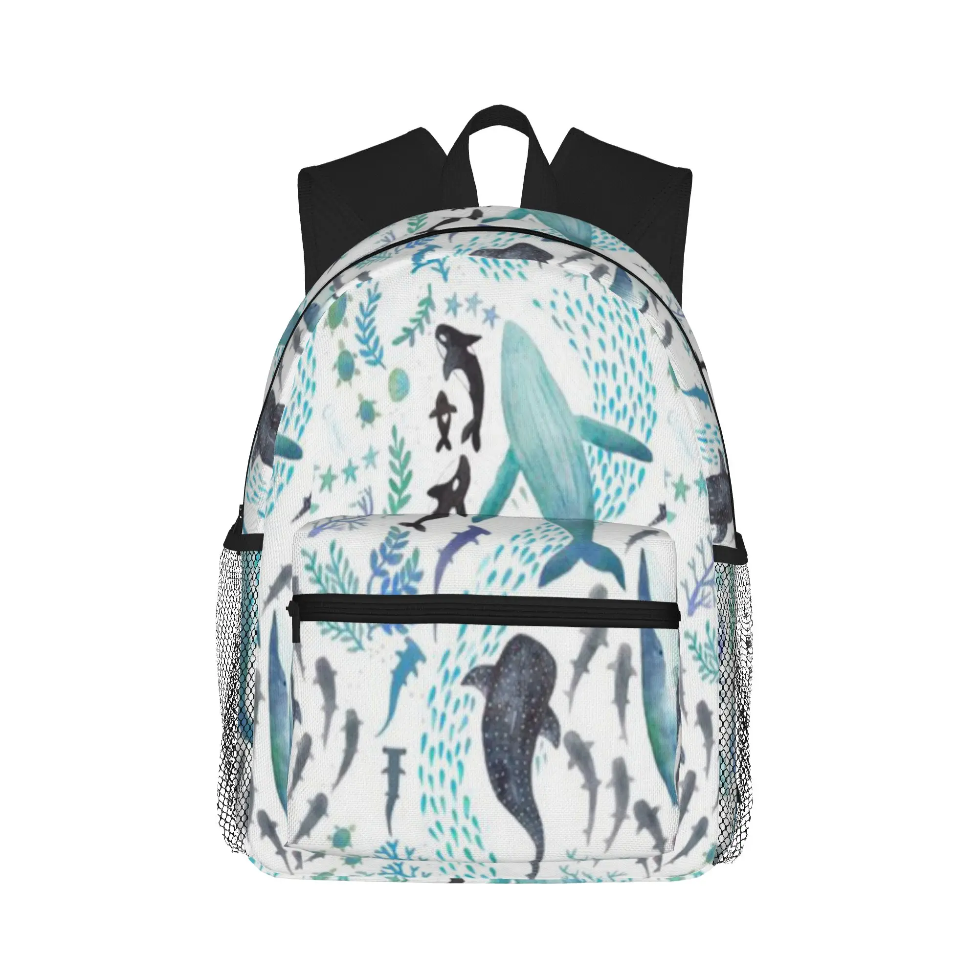 

Sharks Humpback Whales Orcas Turtles Ocean Play Print Casual Backpack for Students and Adults Female bags