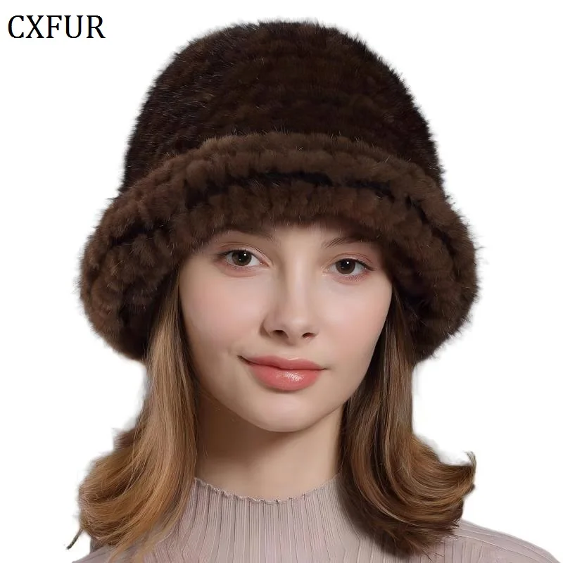 

Classic Design Winter Plush Hand Knit Genuine Mink Fur Hat for Women CX-C-101