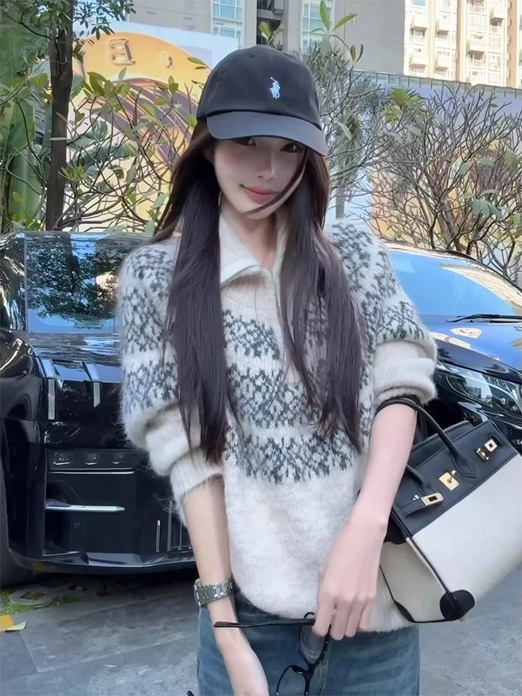 

Korean Lazy Sle Knitted Sweater Women's Winter New Thiened Soft Slimming Versatile Collar Knitwear Warm Fluffy Long ...