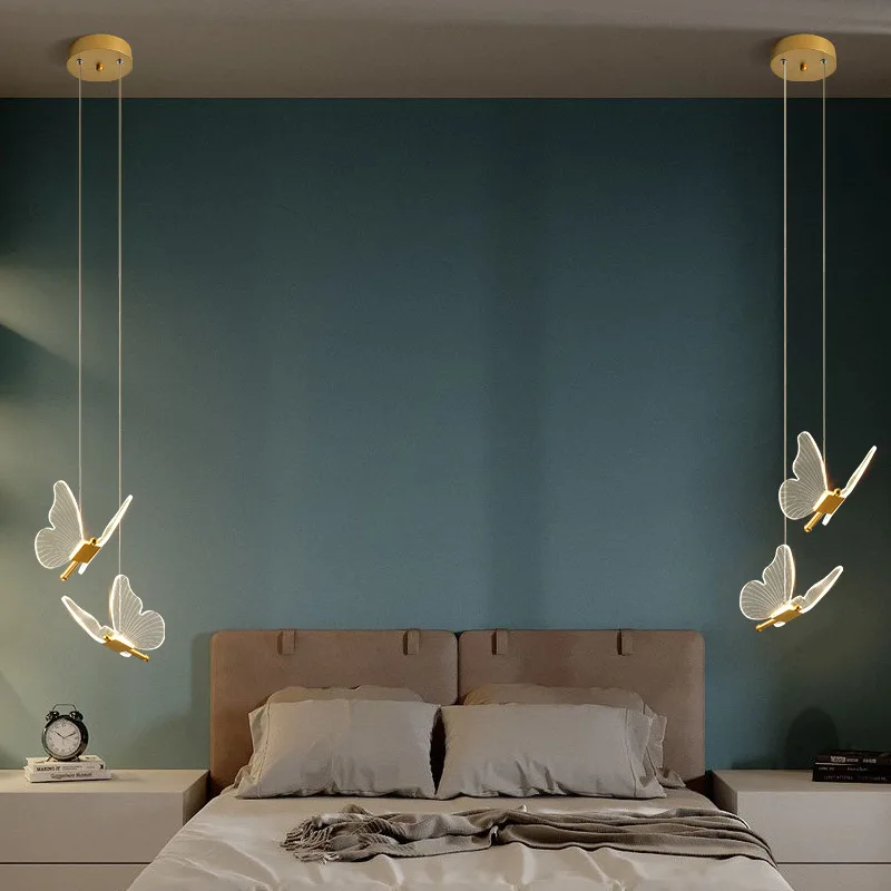 Lampes suspendues papillon à LED modernes, lustre pour salle à manger, chambre à coucher, chevet, salon, allée, lampe de face, luminaires