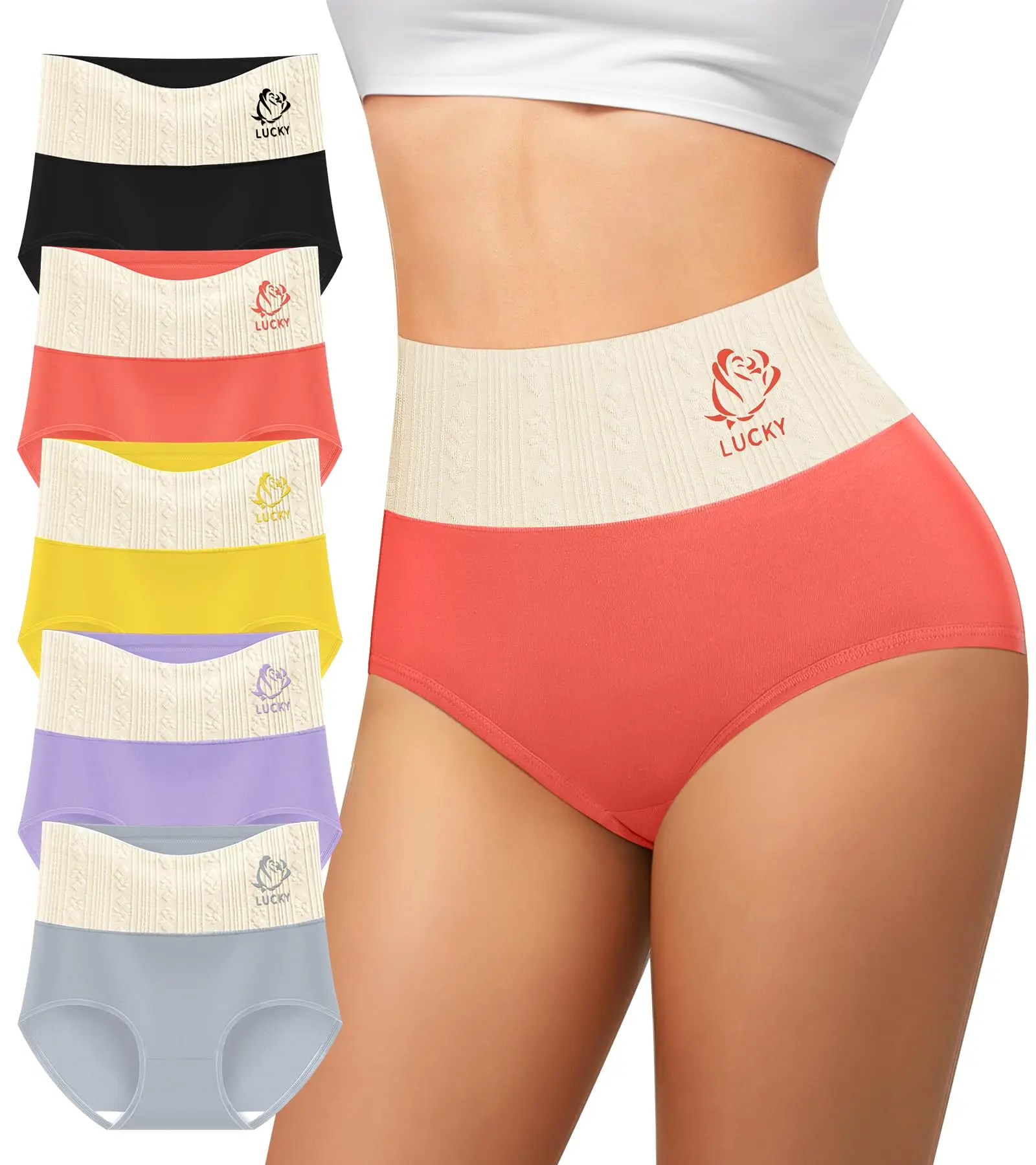

Women's Cotton Underwear High Waisted Tummy Control Soft Stretch Briefs Full Coverage Panties 5 Pack