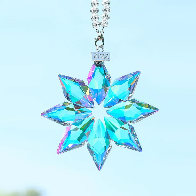 Crystal Snowflake Figurine Pendant Glass Suspension Hanging Snowflake Ornament Suncatcher Hanging Trim Home Wedding Christmas Gi