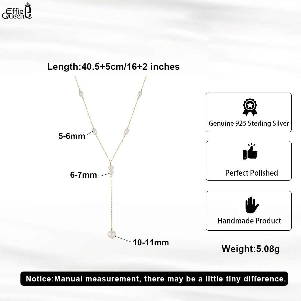 EFFIE QUEEN Elegant 925 Sterling Silver Freshwater Pearl Necklace for Women Double Layered Pearls Choker Necklace Jewelry BQN17