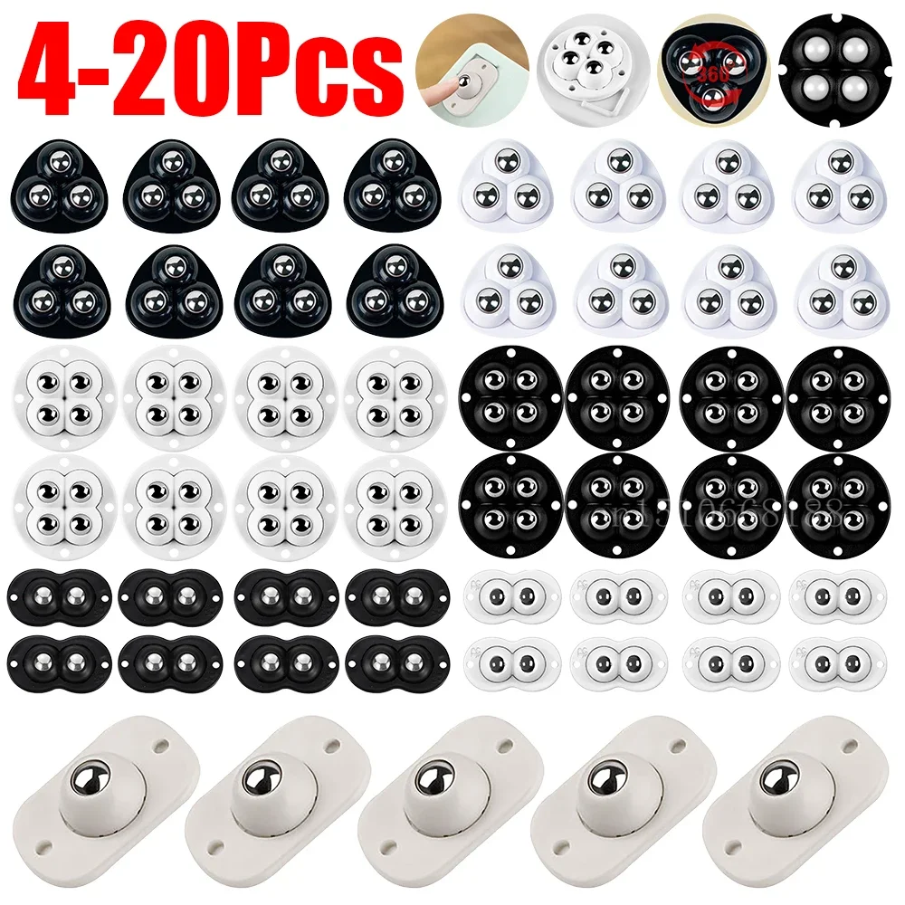 4-20 piezas ruedas autoadhesivas Mini ruedas giratorias rueda Universal de acero inoxidable 360 °   Polea de rotación para cubo de basura de muebles