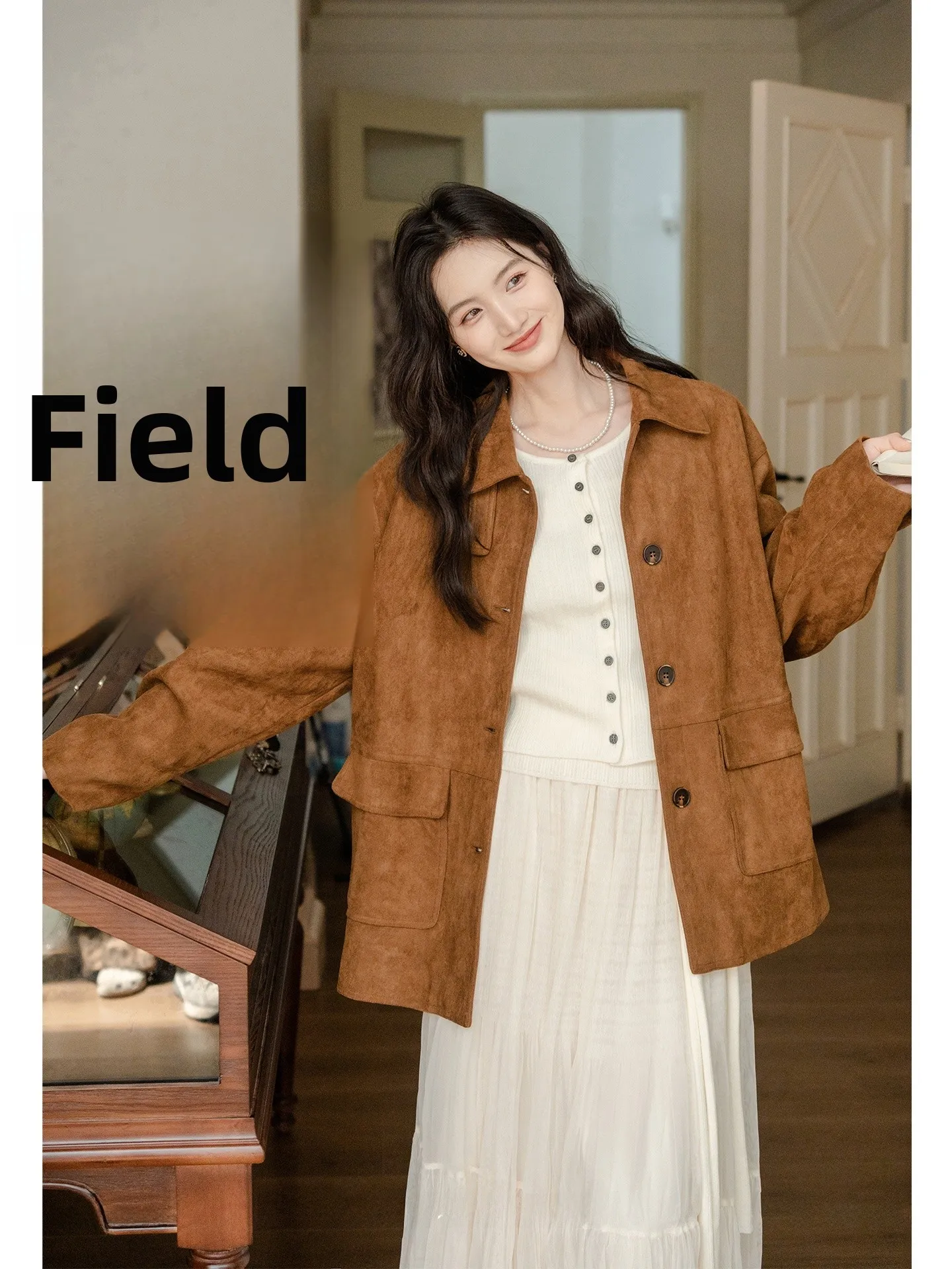 

Коричневый замшевый джет для женщин, ранняя осень 2025, новый корейский Sle Barn Wind, уникальный красивый рулон высокого качества с ветвями Baen Sle