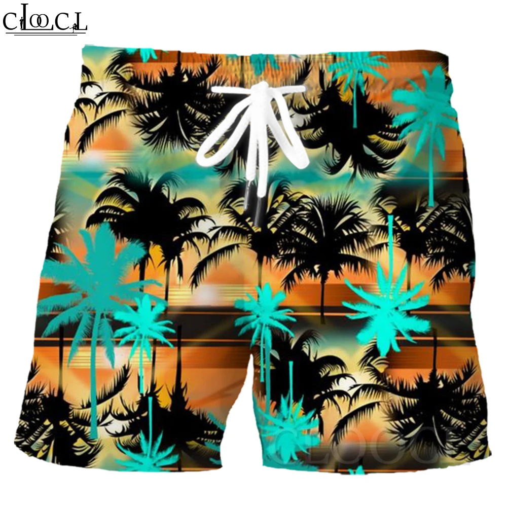 CLOOCL Summer Board Shorts Drawstring Waist Loose Fit Coconut Print Shorts with Pockets Hawaii Beach Shorts Dropshipping