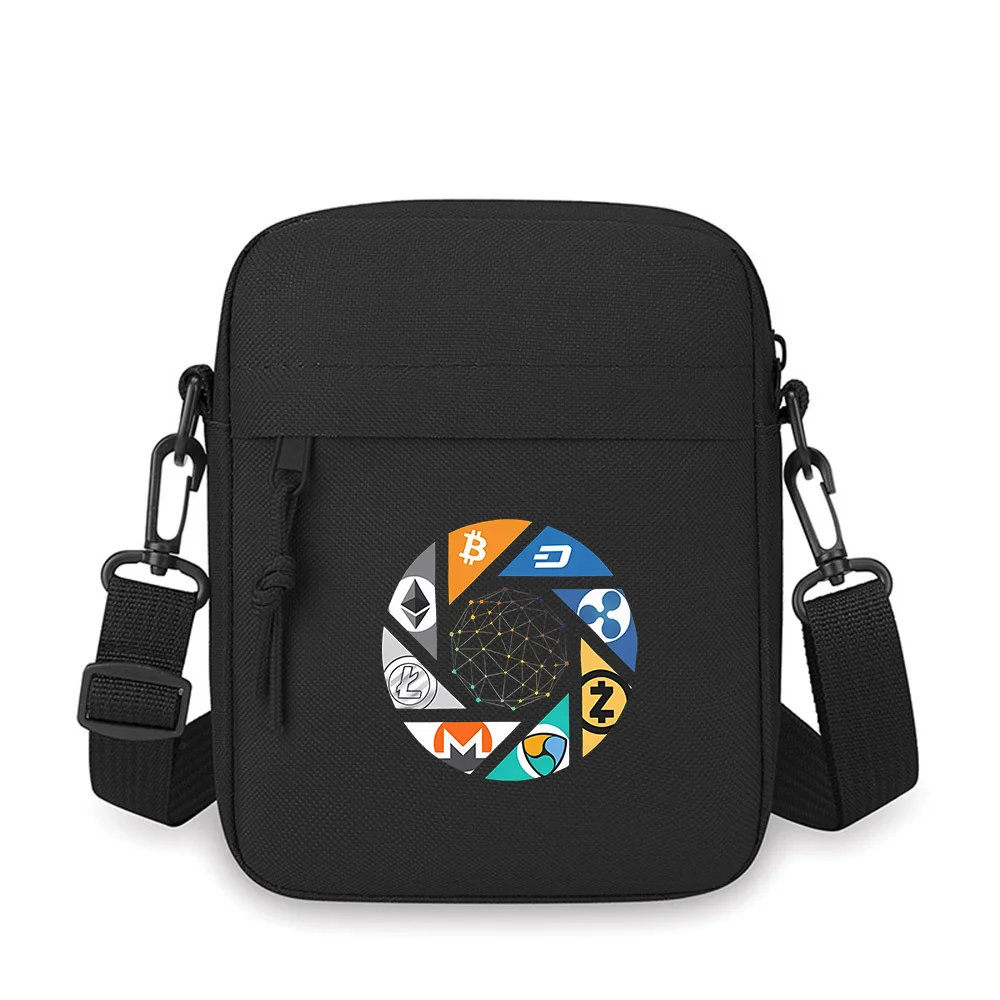 

Cryptocurrency symbols inside abstract pattern Men Crossbody Bag Single Shoulder Women Cartoon Anime Film Printing Design Unisex