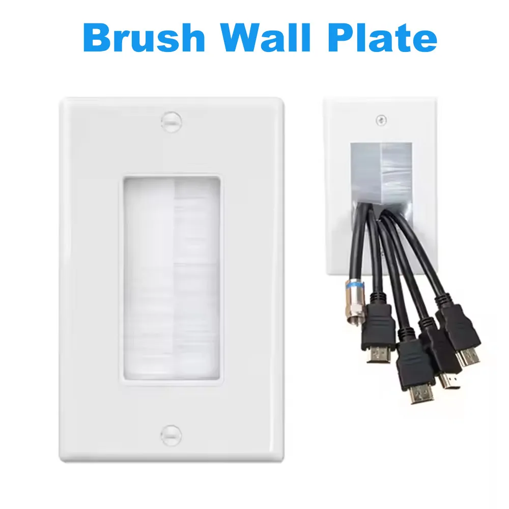 Brush Wall Plate Cable Pass Through, Single Gang Decorator Cover for Low Voltage Cables, In-Wall TV Cable Management Solution